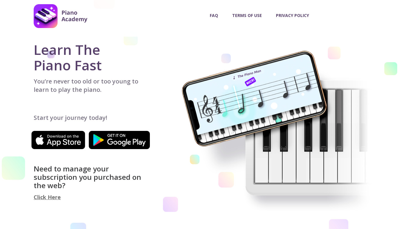 Piano Academy Landing page