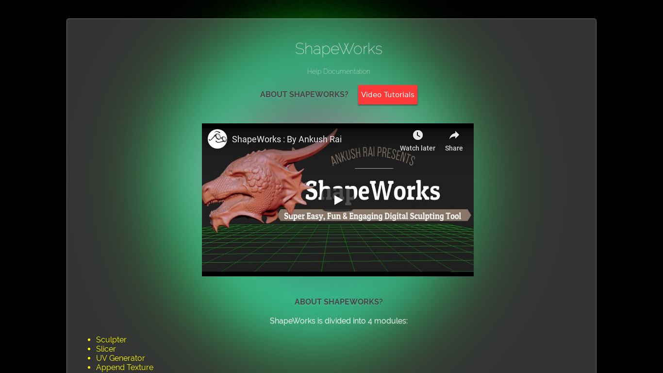 ShapeWorks Landing page