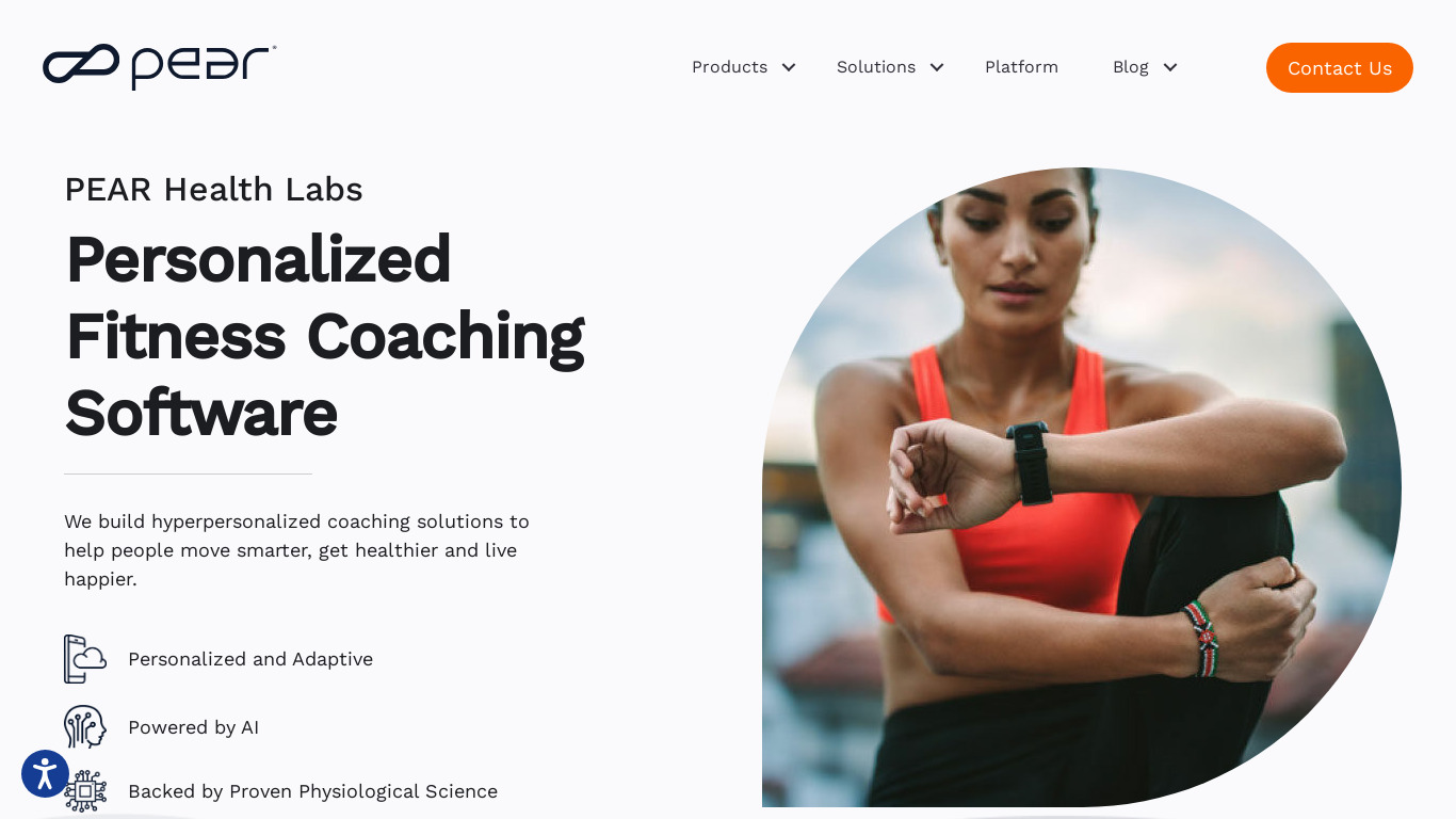 PEAR Personal Coach Landing page