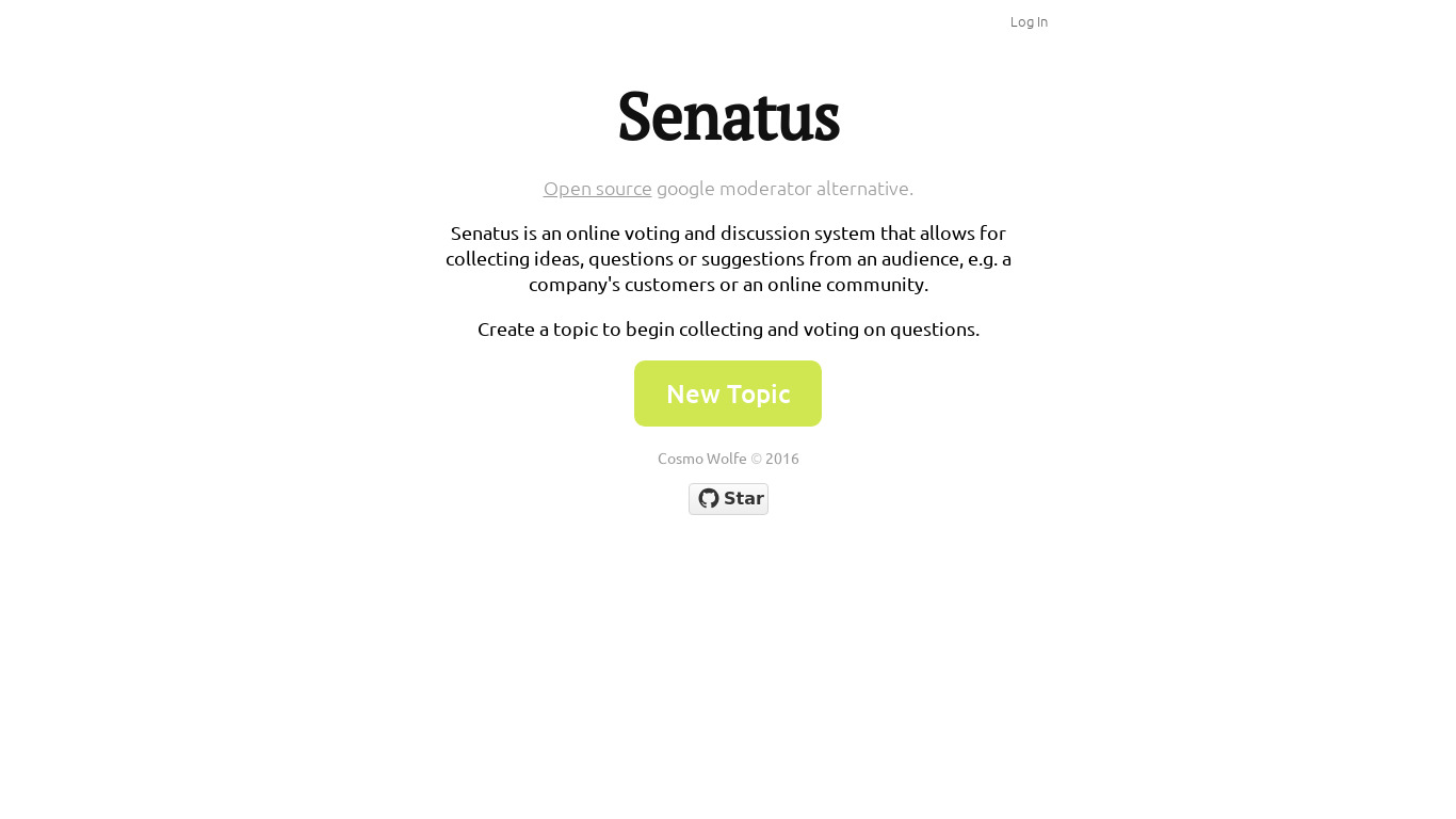 Senatus Landing page
