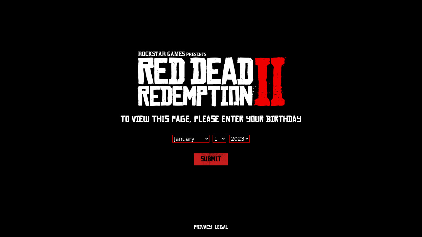 Red Dead Redemption 2 Landing page