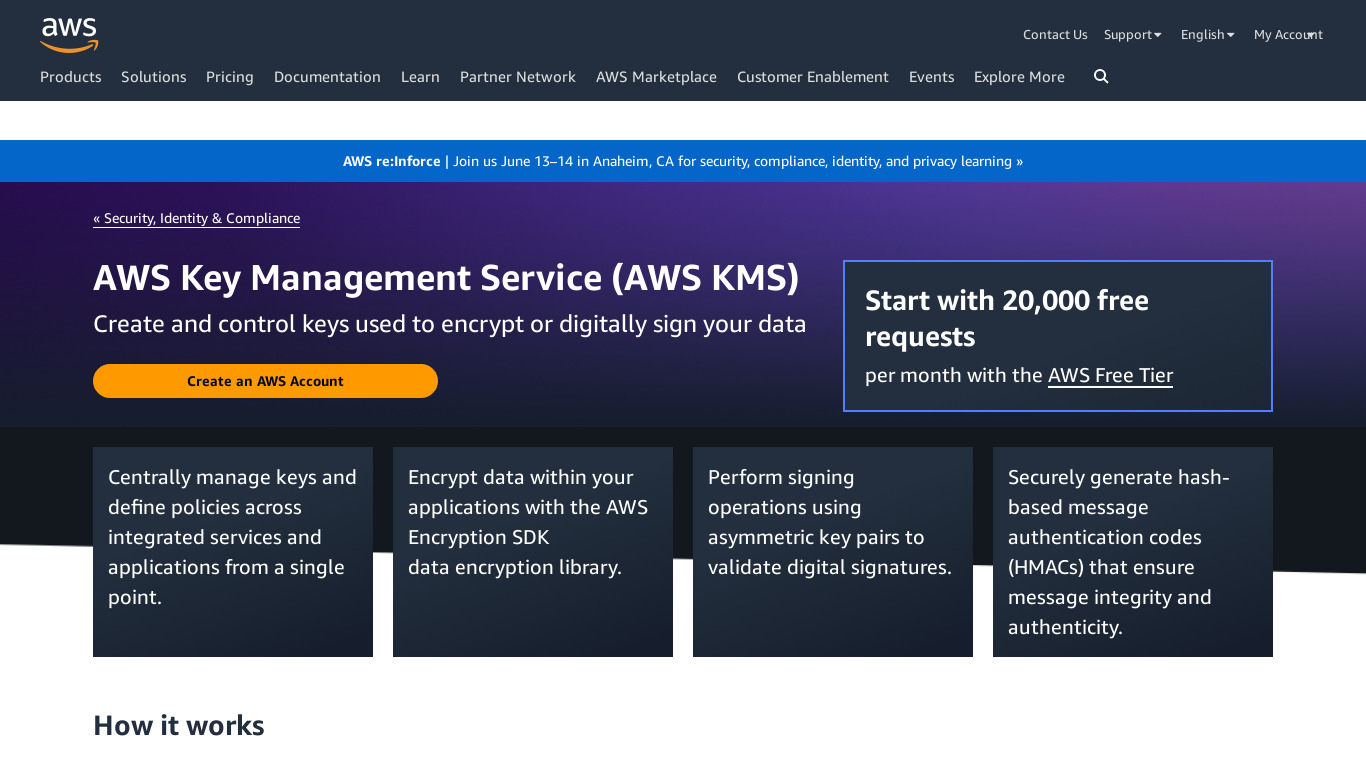 Amazon Key Management Service Landing page