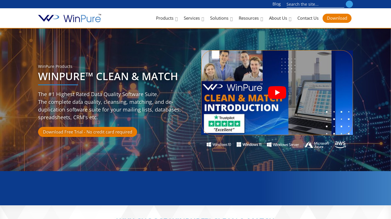 WinPure Clean & Match Landing page