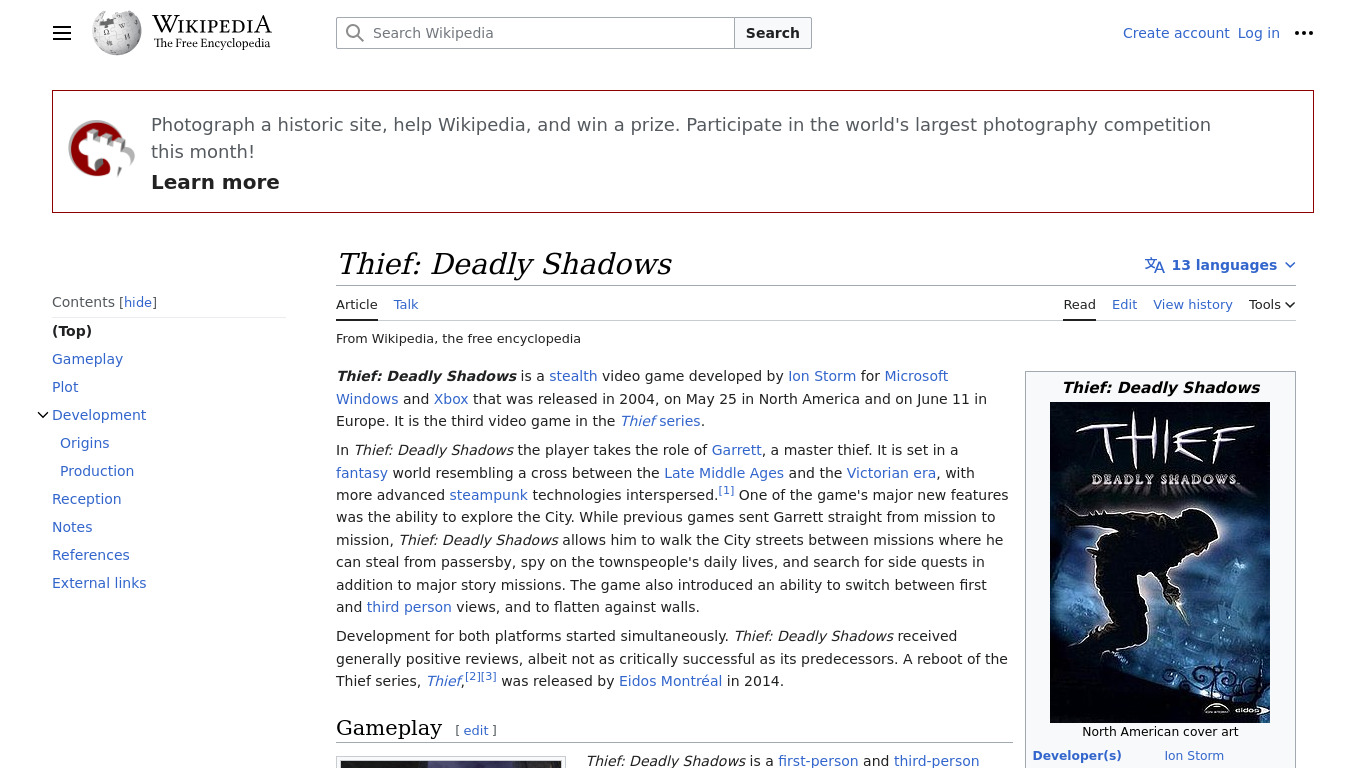 Thief: Deadly Shadows Landing page