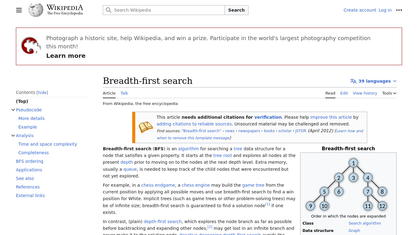 Breadth-first search Landing page