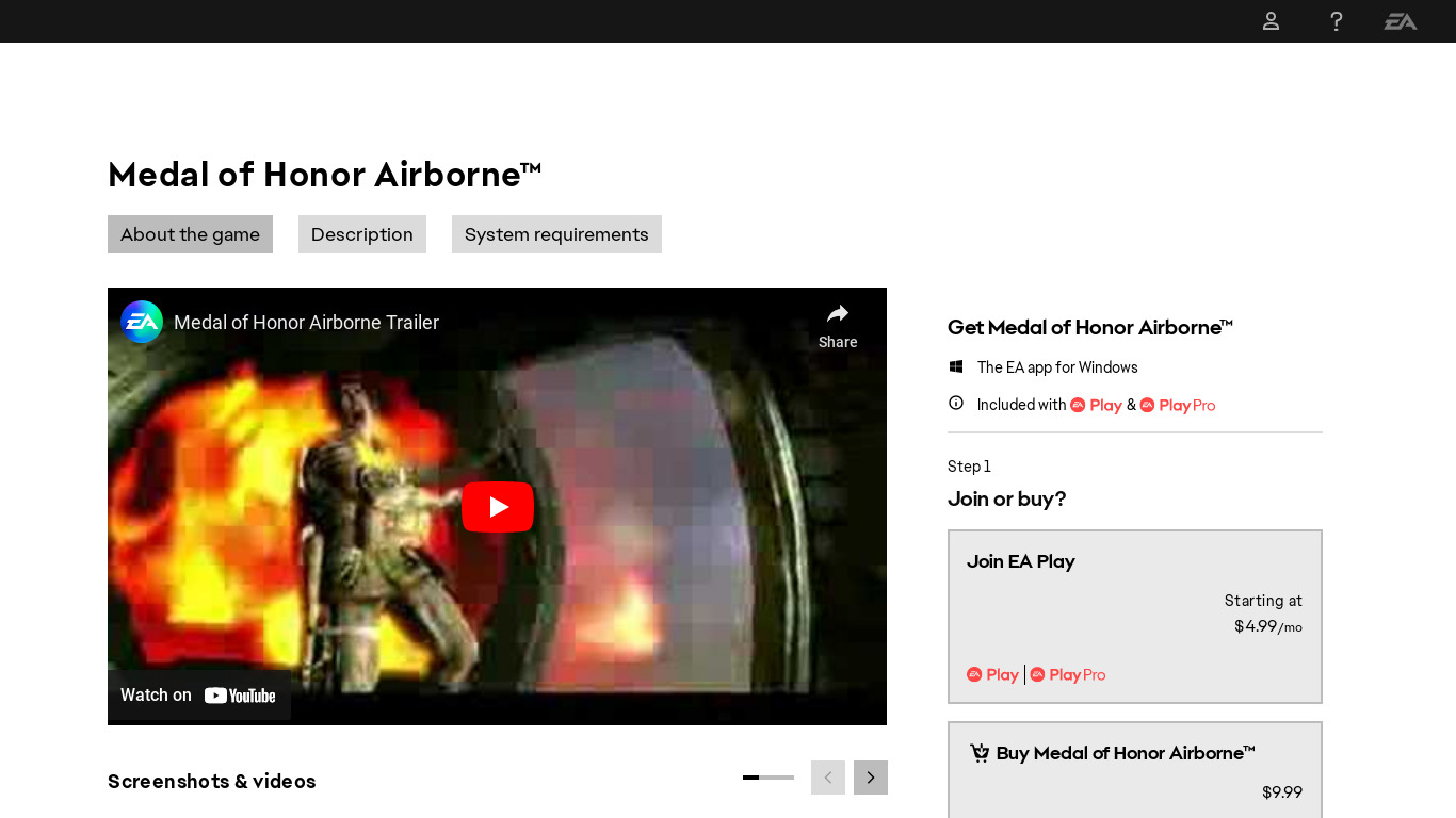 Medal of Honor: Airborne Landing page