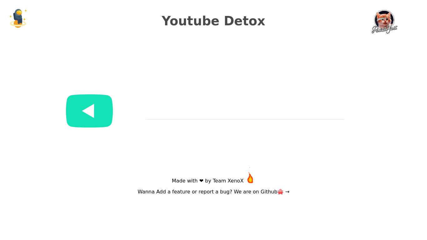 Youtube Detox Landing page