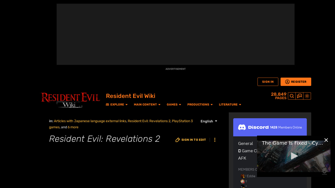 Resident Evil: Revelations 2 Landing page
