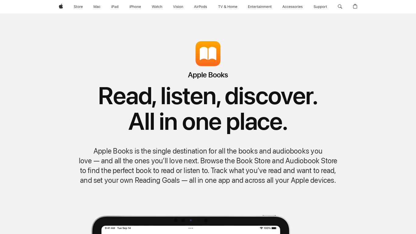 Apple Books Landing page