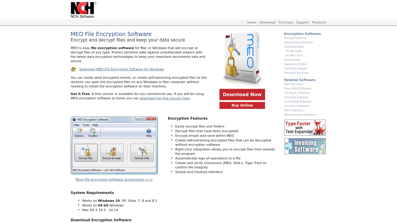 MEO File Encryption Software Landing page