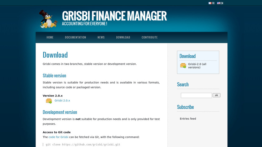 Grisbi Finance Manager Landing Page
