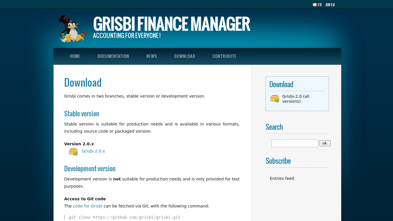 Grisbi Finance Manager Landing page