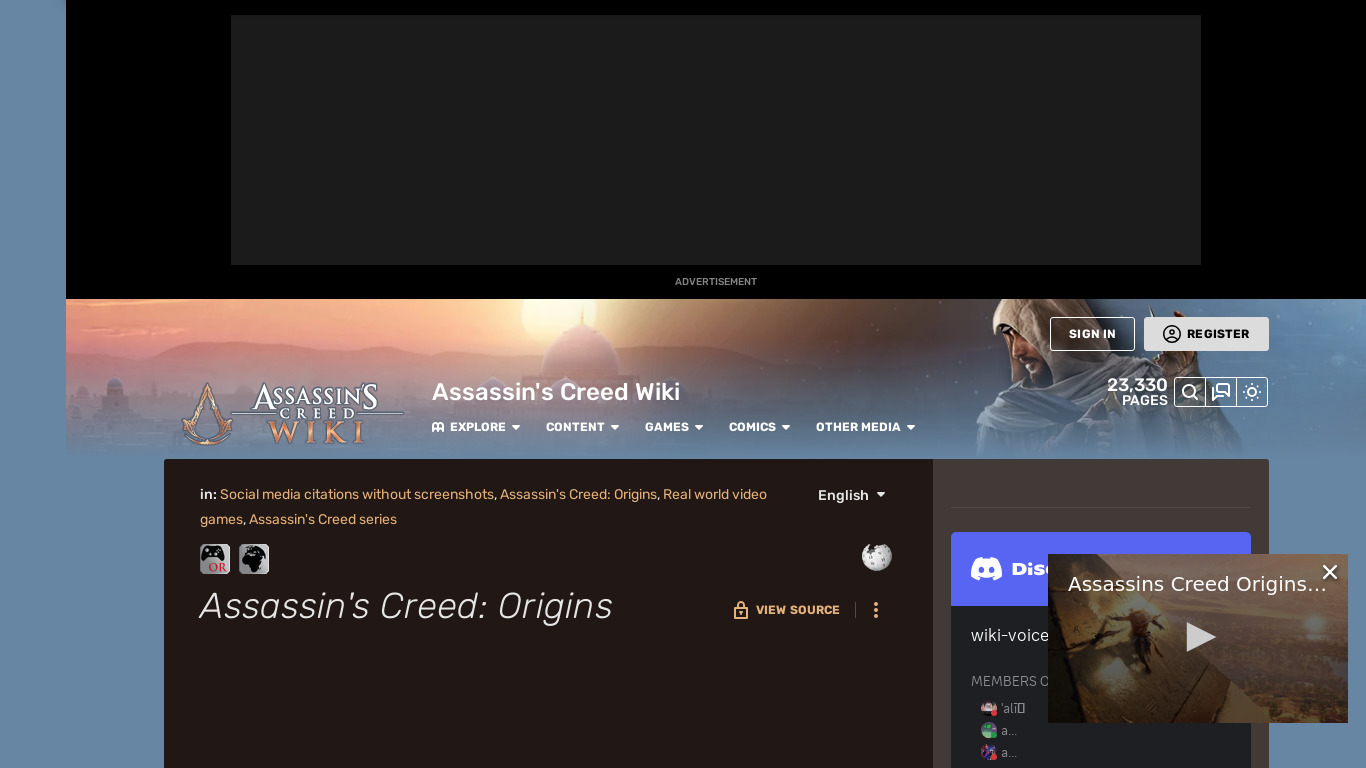 Assassin’s Creed: Origins Landing page
