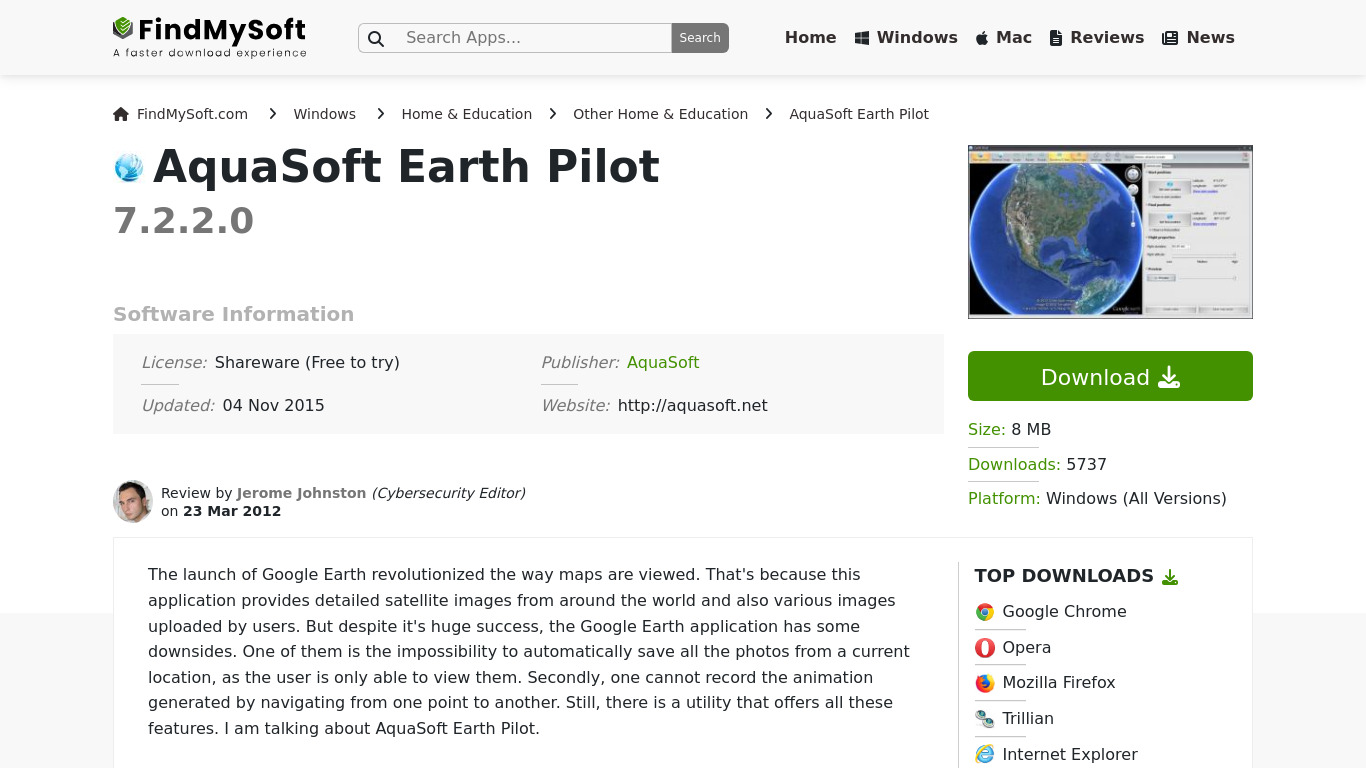 Earth Pilot Landing page