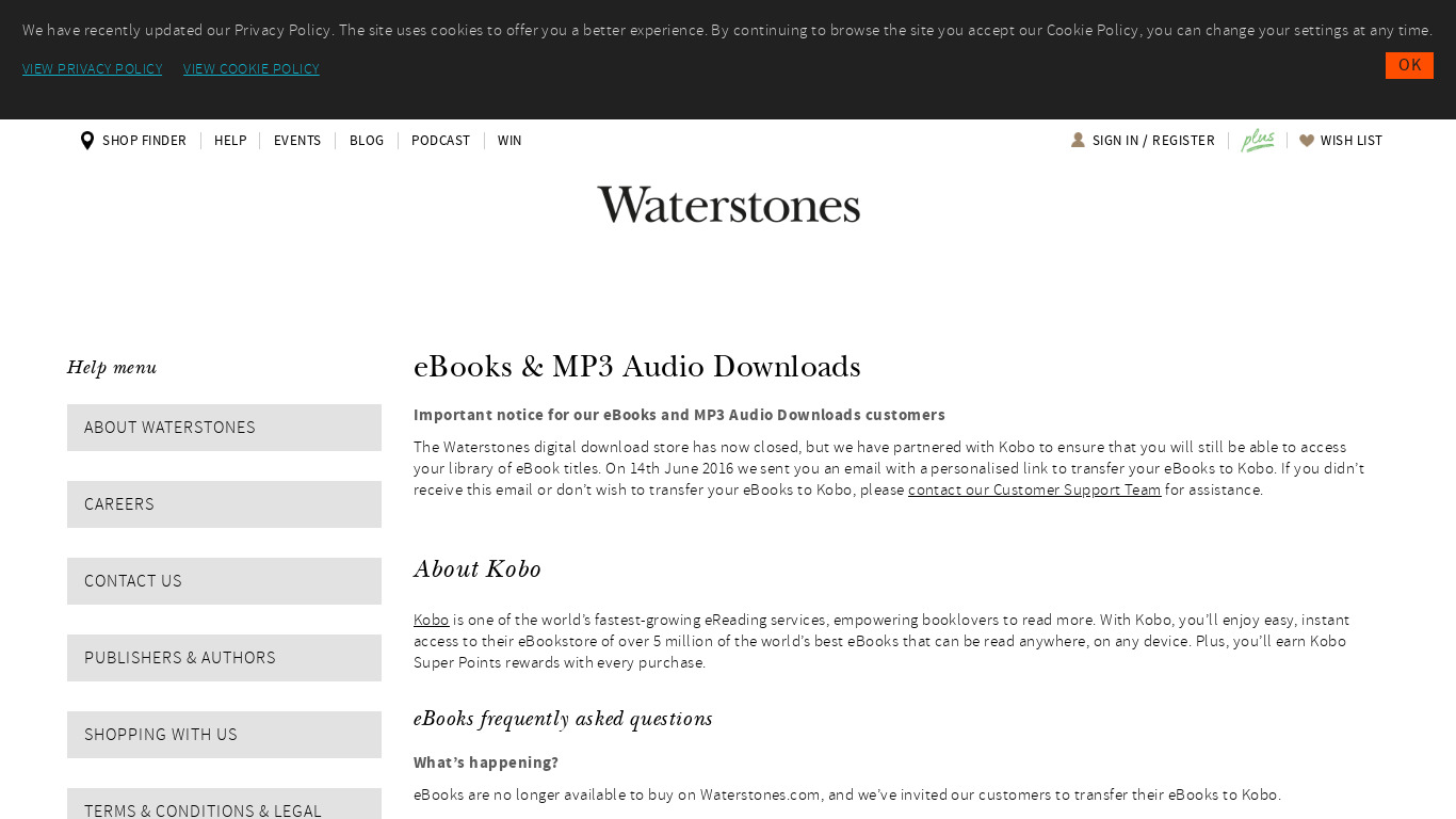 Waterstone's Landing page