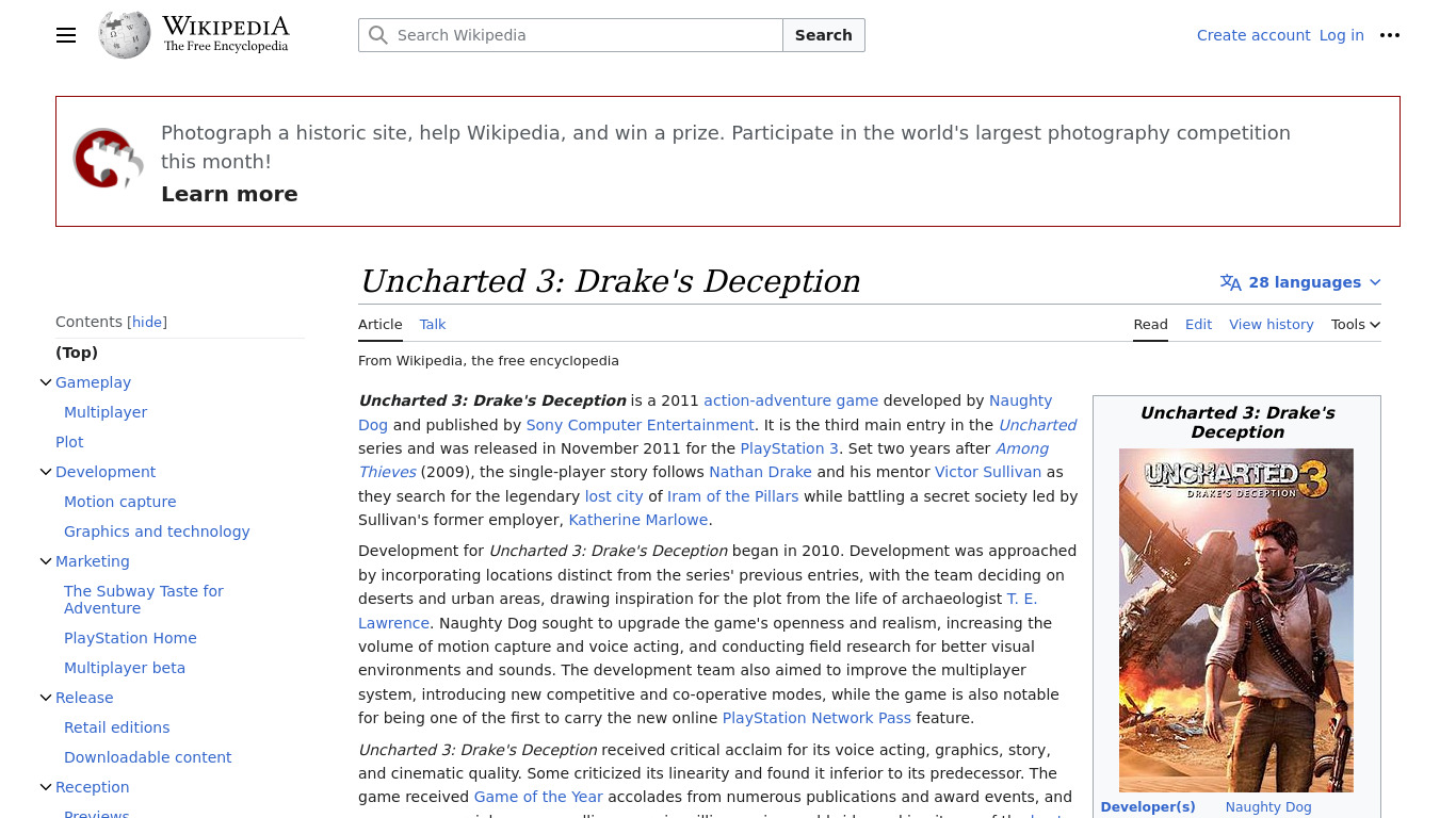 Uncharted 3: Drake’s Deception Landing page