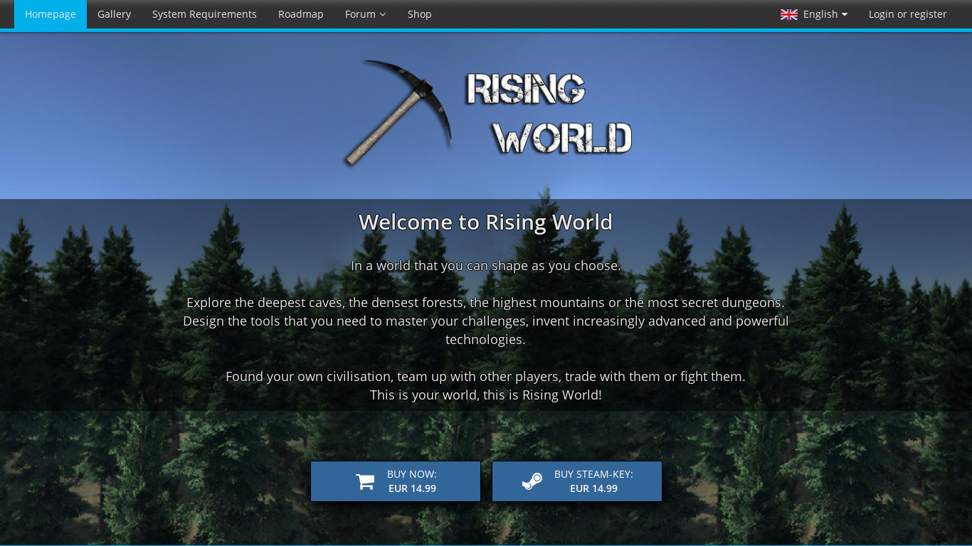 Rising World Landing page
