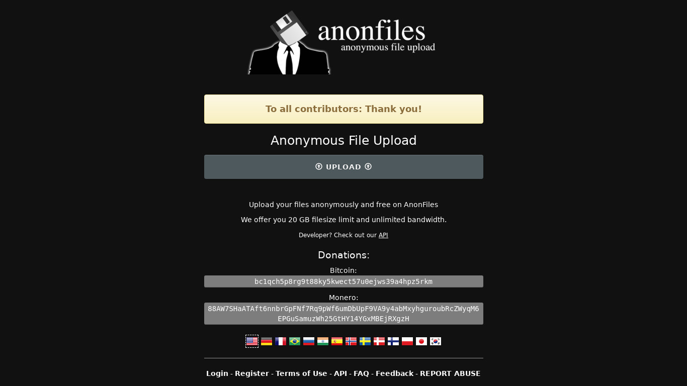 AnonFiles Landing page