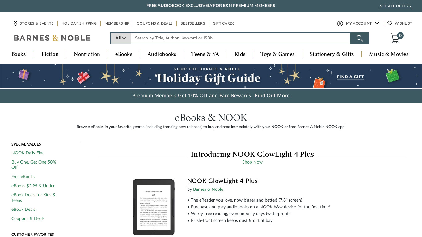 Barnes & Noble NOOK Books Landing page