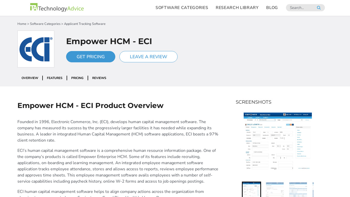 ECI Empower HCM Landing page