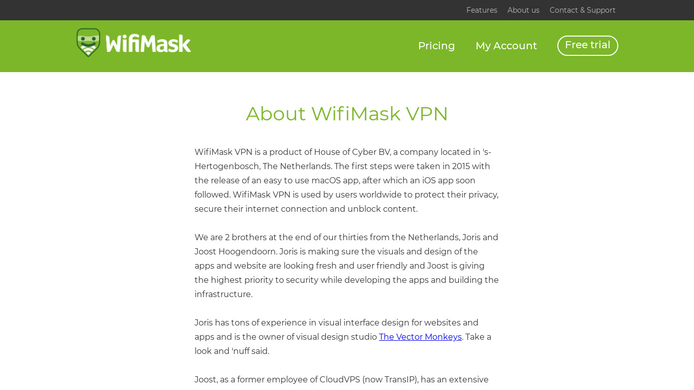 WifiMask VPN Landing page