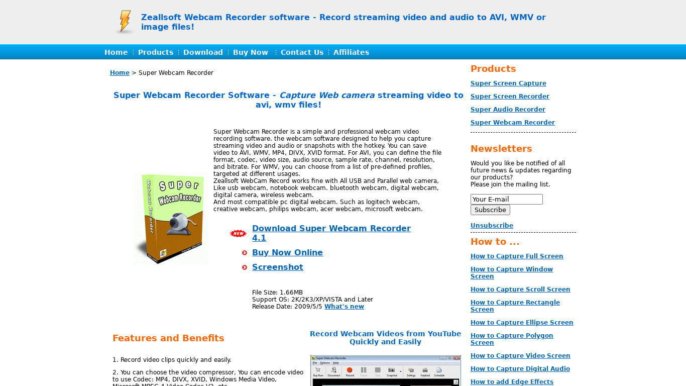 Super Webcam Recorder Landing page