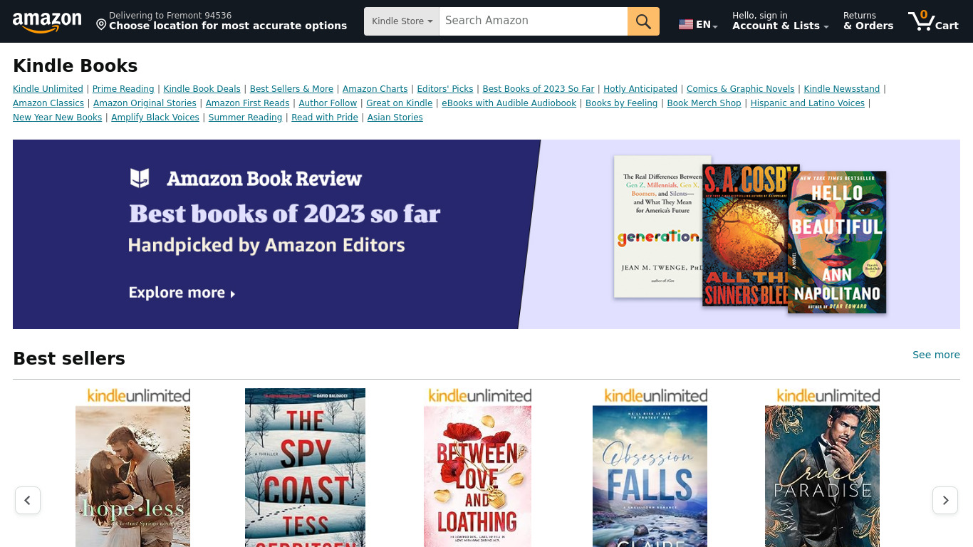 Amazon Kindle Store Landing page