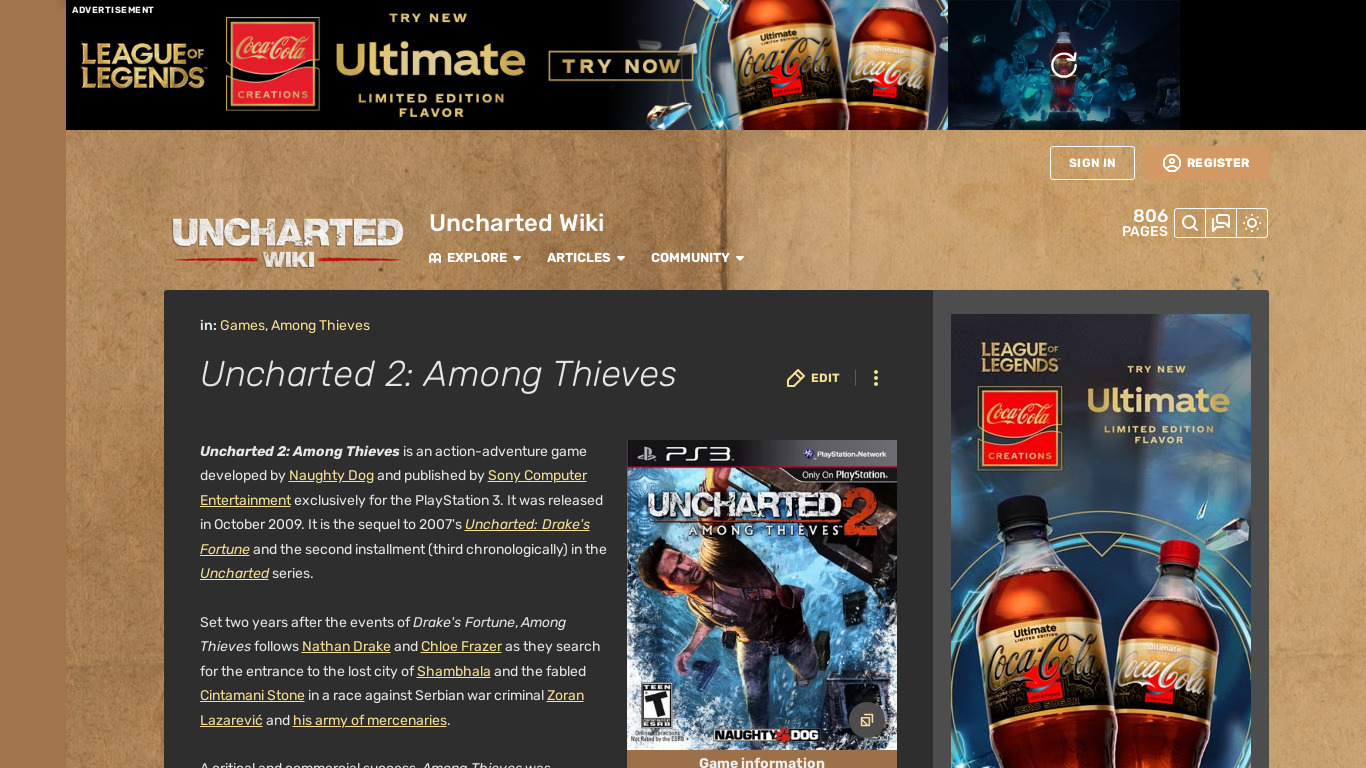 Uncharted 2: Among Thieves Landing page