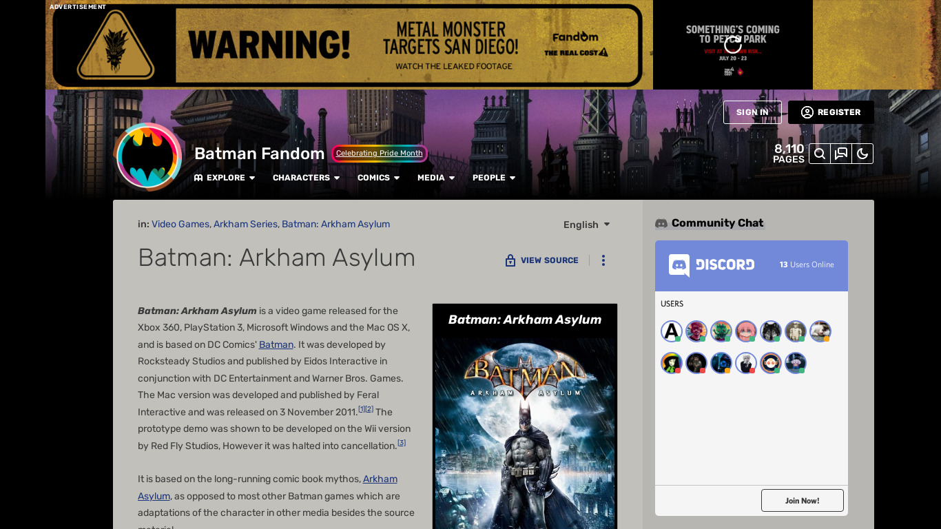 Batman: Arkham Asylum Landing page