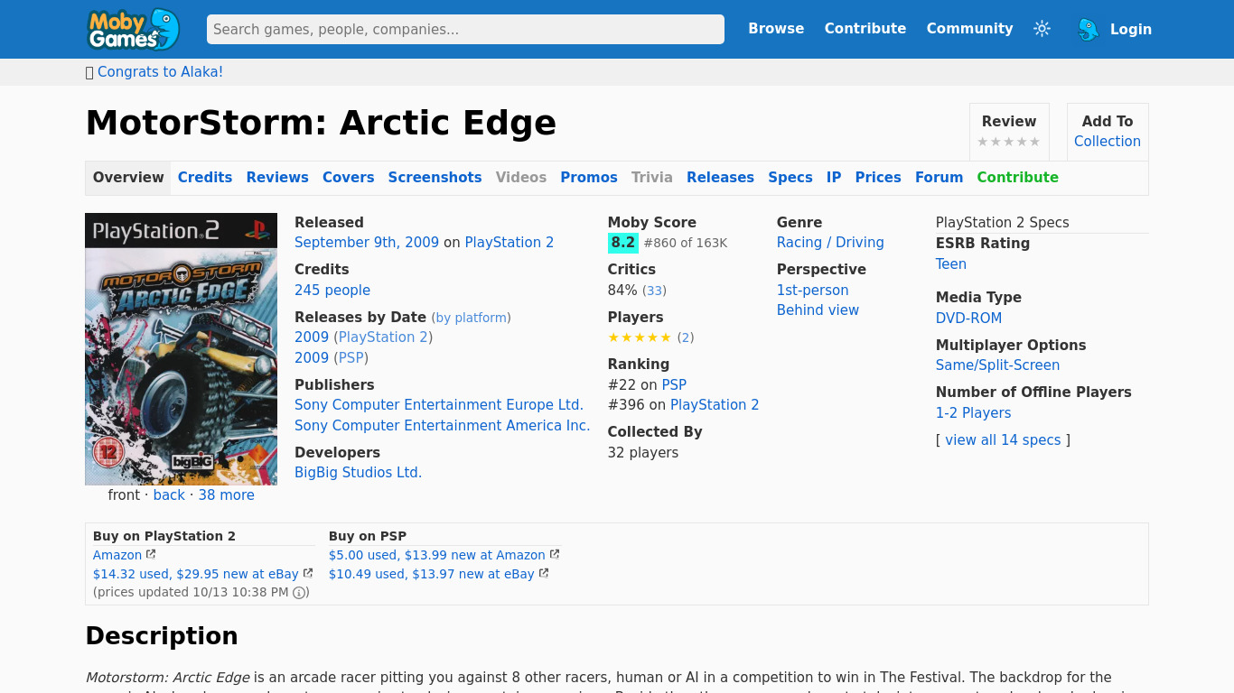 MotorStorm: Arctic Edge Landing page
