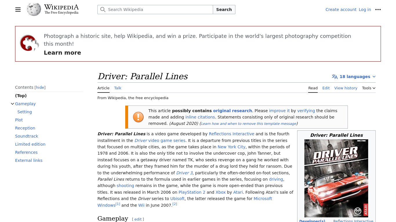 Driver: Parallel Lines Landing page