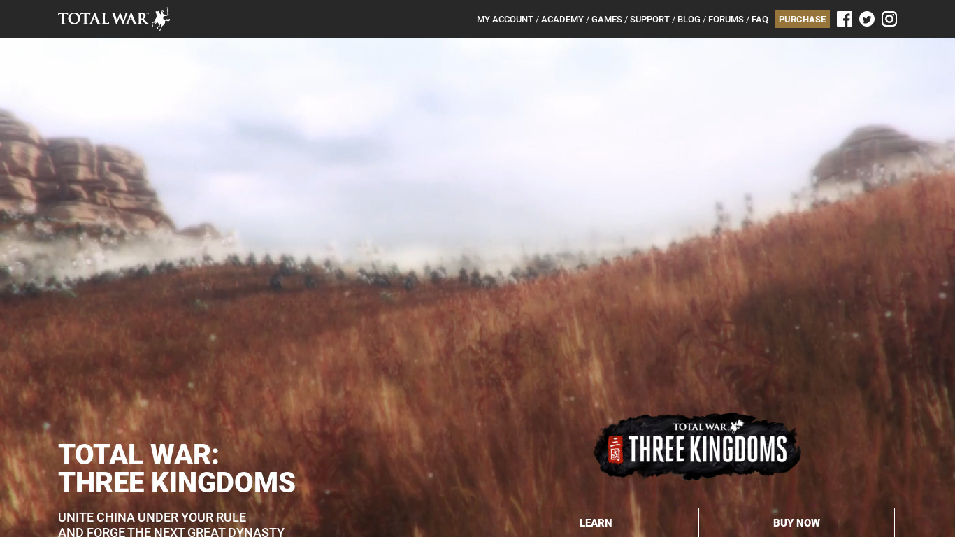 Total War: Three Kingdoms Landing page