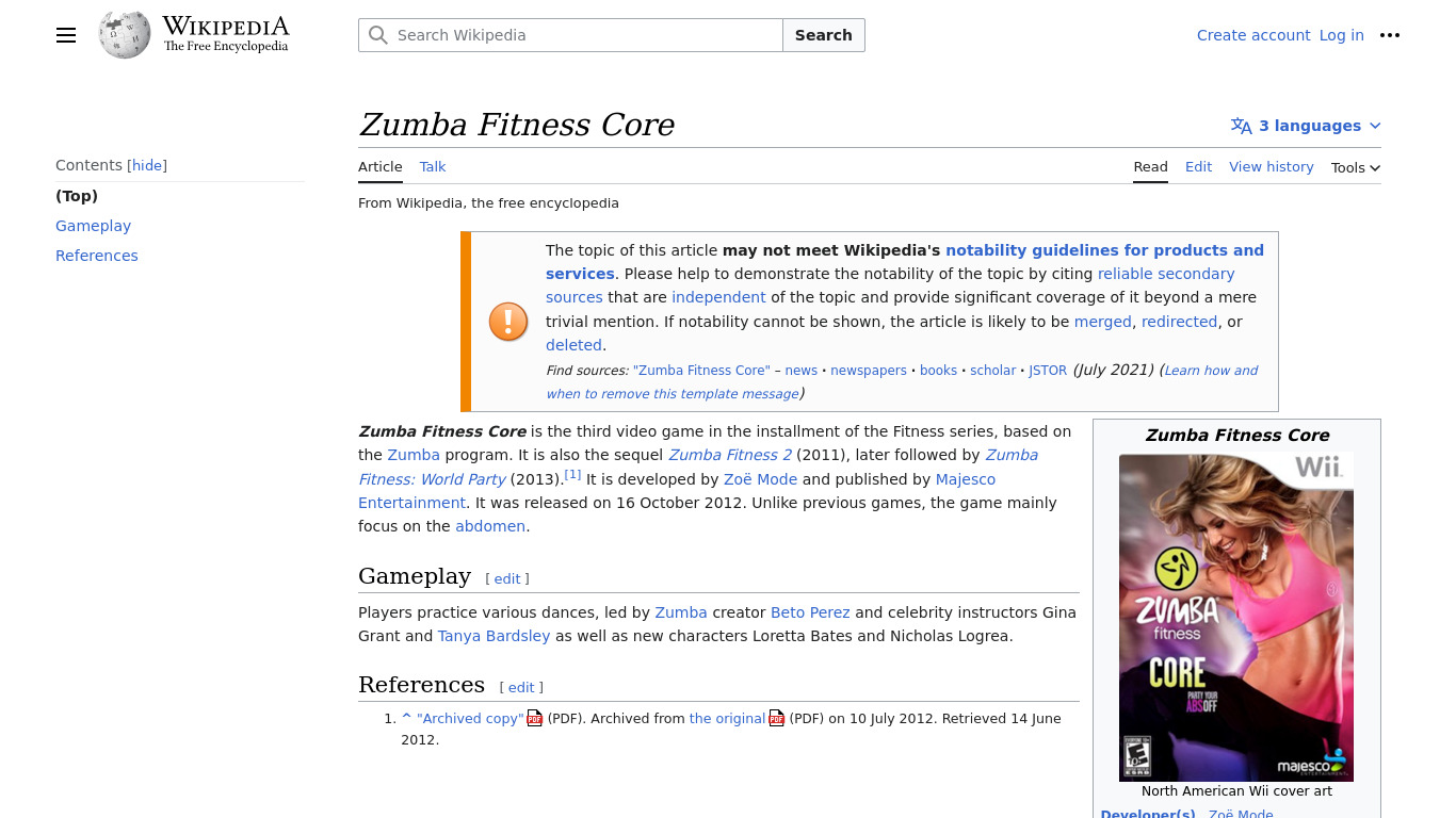 Zumba Fitness Core Landing page