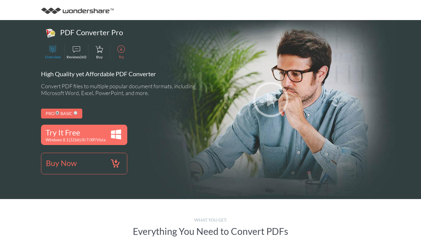 Wondershare PDF Converter Pro Landing page