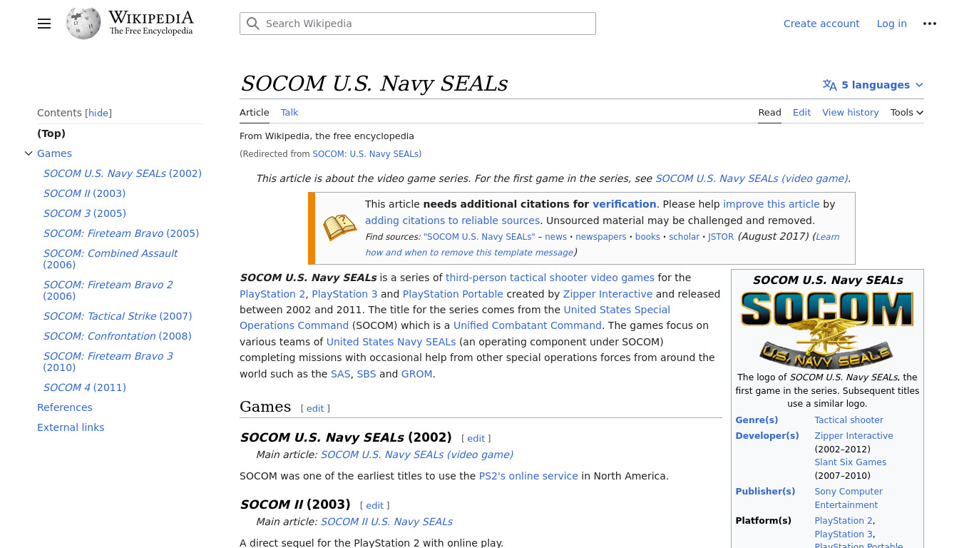 SOCOM: U.S. Navy Seals Landing page