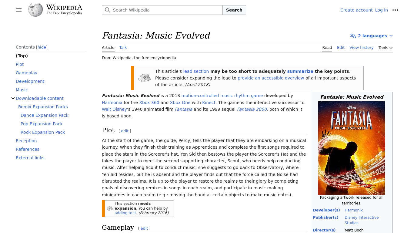 Fantasia: Music Evolved Landing page