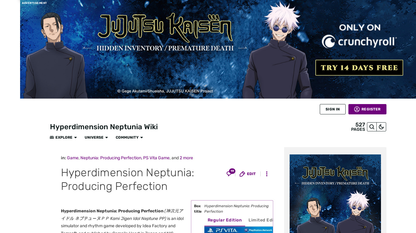 Hyperdimension Neptunia: Producing Perfection Landing page