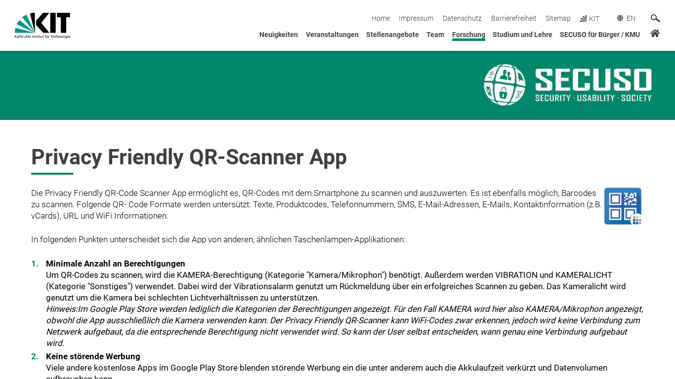Privacy Friendly QR Scanner Landing page