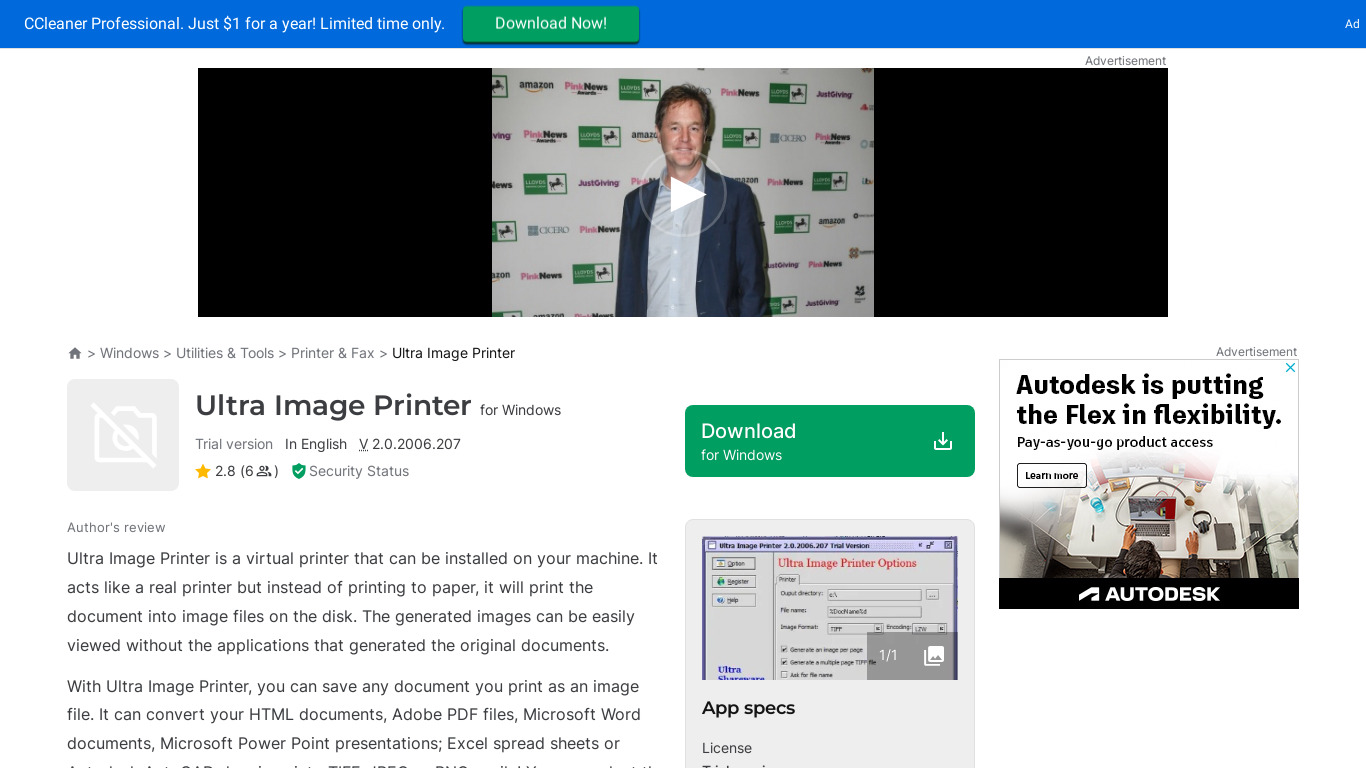 Ultra Image Printer Landing page