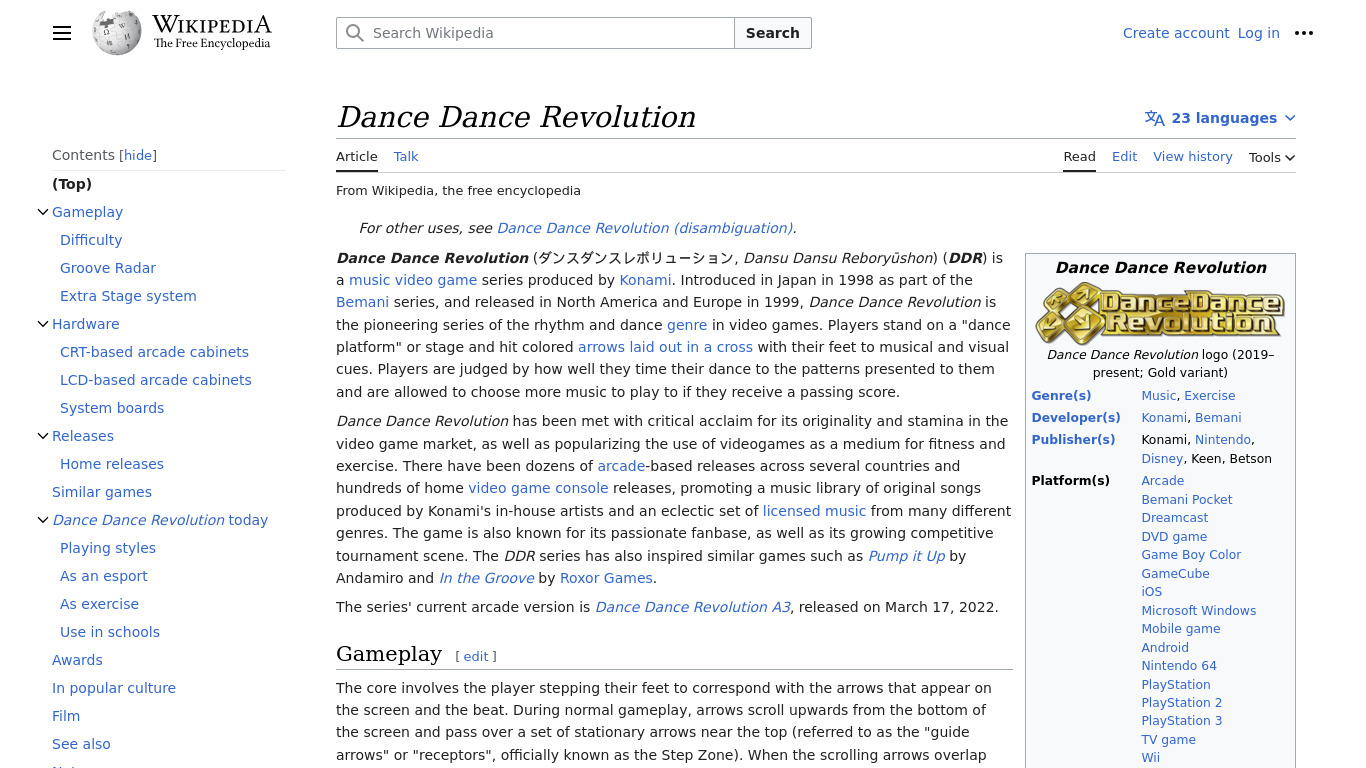 Dance Dance Revolution Landing page