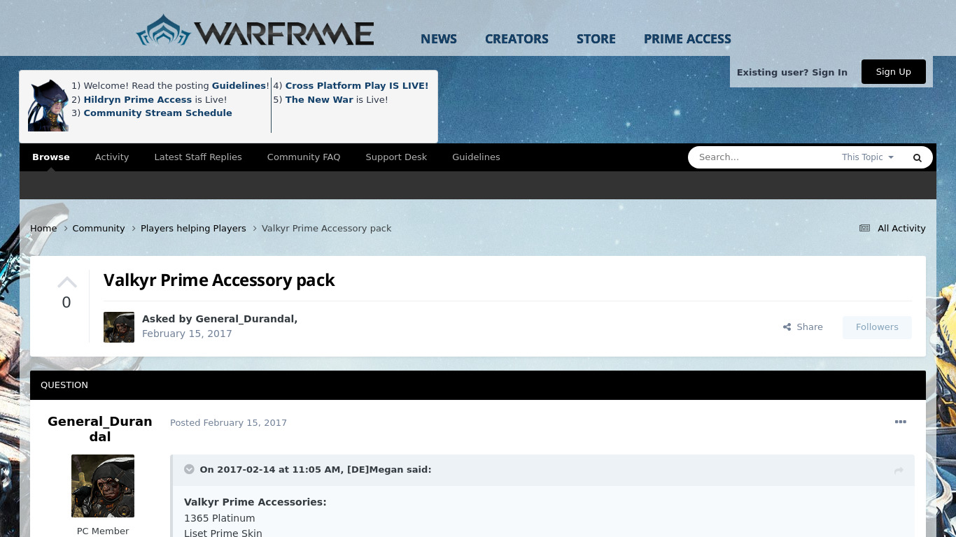 Warframe: Valkyr Prime Accessories Pack Landing page