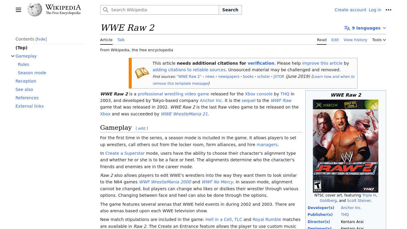 WWE Raw 2 Landing page
