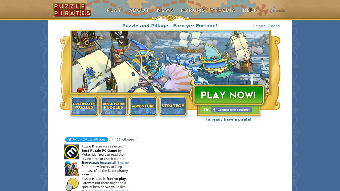 Puzzle Pirates Landing page