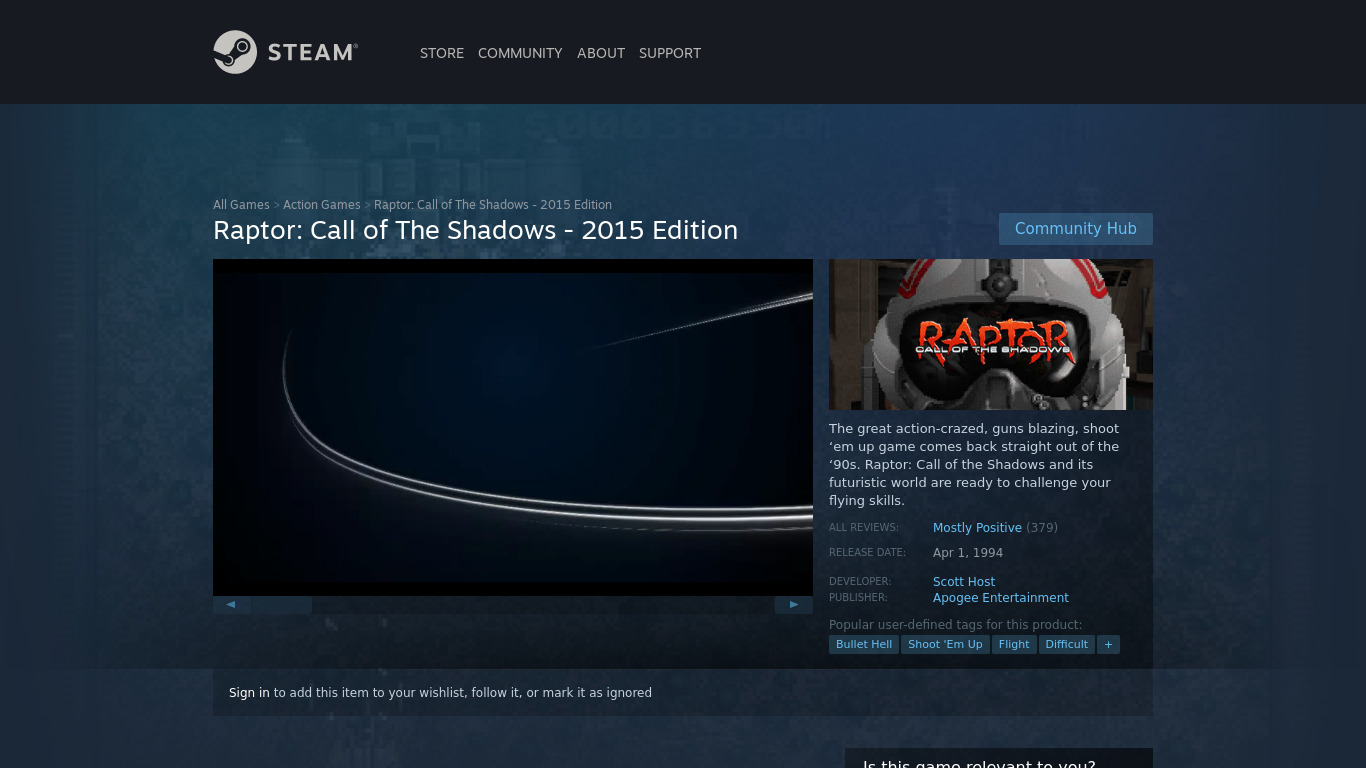 Raptor: Call of the Shadows Landing page