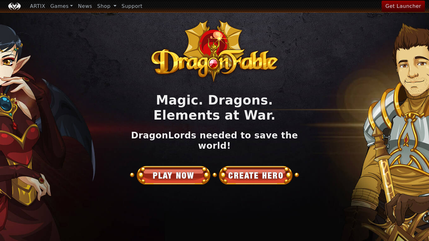 Dragonfable Landing page