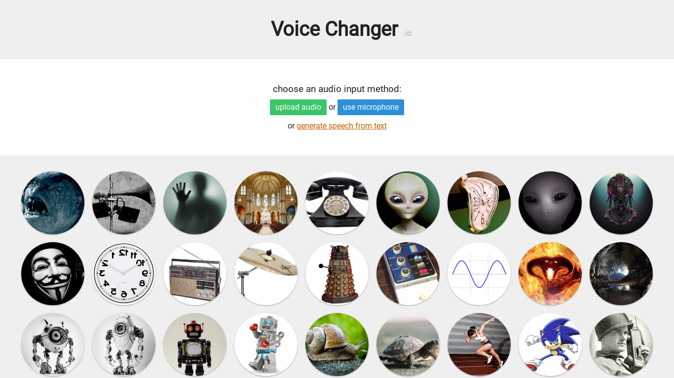 Voice Changer Landing page