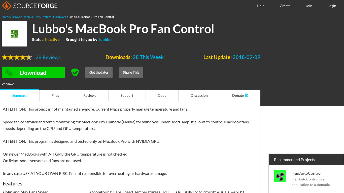 Lubbo’s MacBook Pro Fan Control Landing page