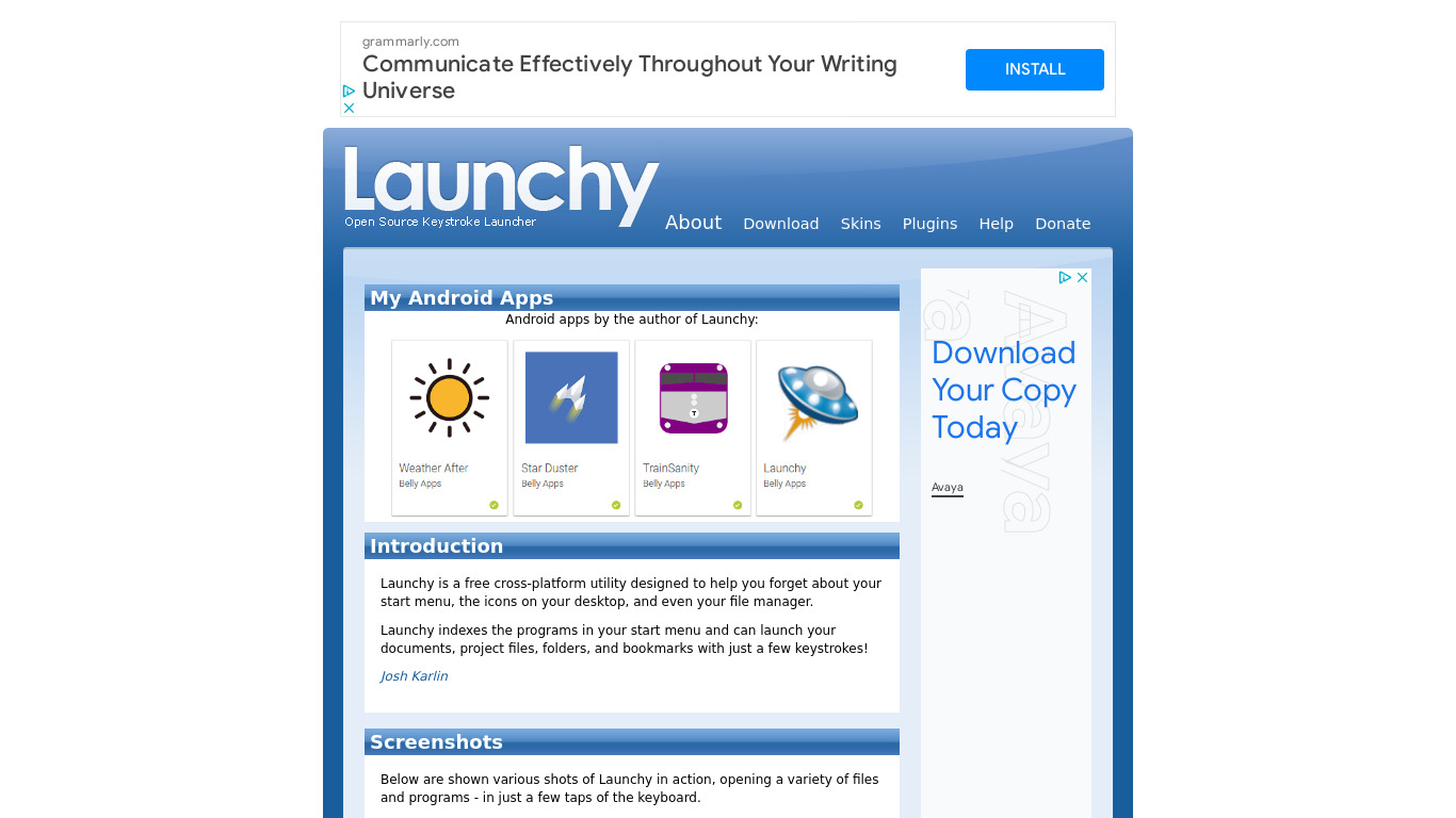 Launchy Landing page