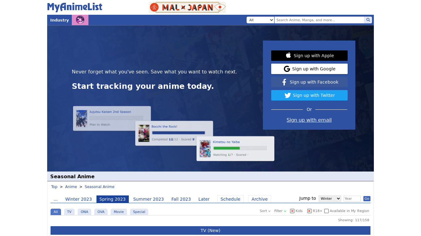AnimeSeason Landing page