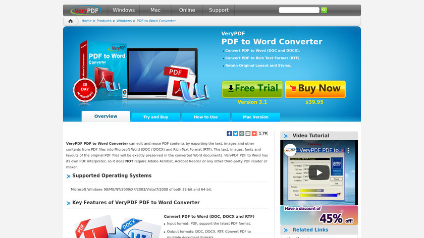 PDF2Word (PDF to Word) Landing Page